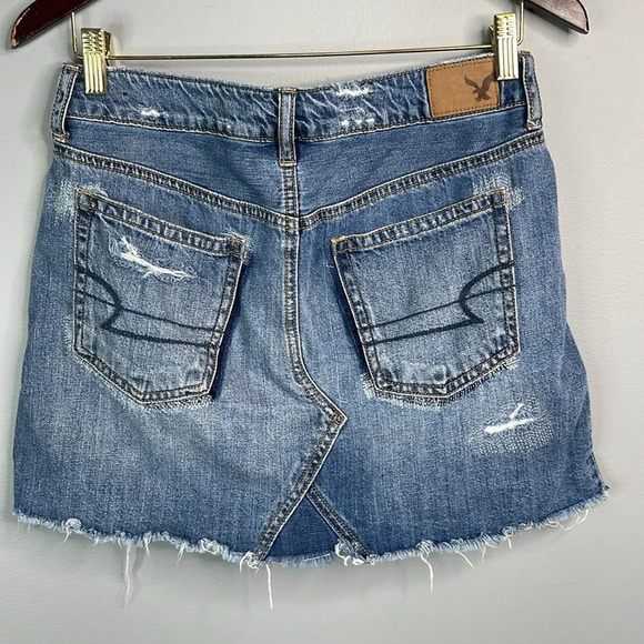 American Eagle Patchwork Skirt Blue Denim Cutoff Distressed Mini Western Boho 6 - Picture 7 of 12